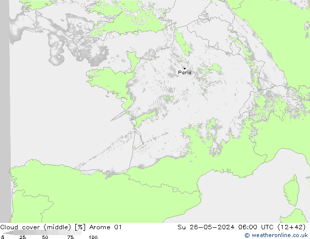 Cloud cover (middle) Arome 01 Su 26.05.2024 06 UTC