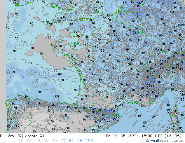 RH 2m Arome 01 Fr 24.05.2024 18 UTC