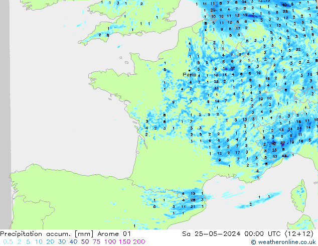 Nied. akkumuliert Arome 01 Sa 25.05.2024 00 UTC