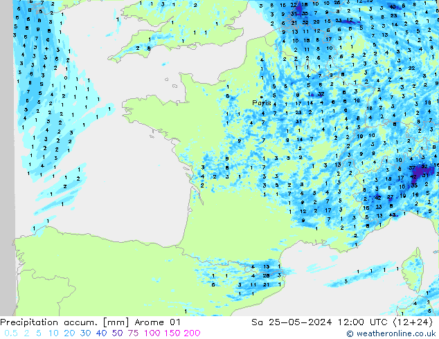 Nied. akkumuliert Arome 01 Sa 25.05.2024 12 UTC