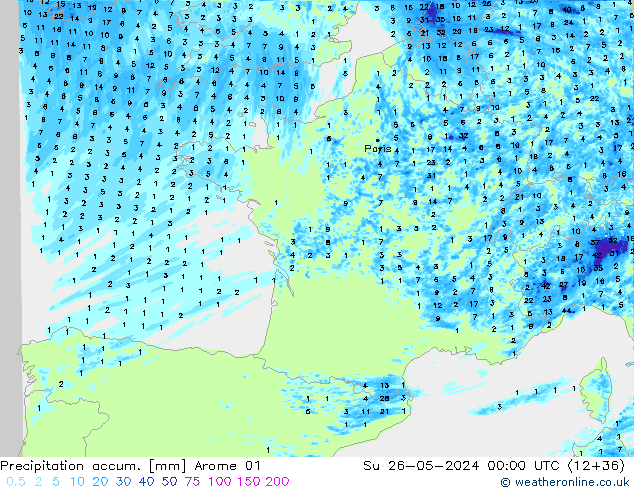 Precipitation accum. Arome 01 Su 26.05.2024 00 UTC