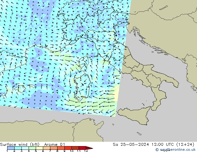 Surface wind (bft) Arome 01 Sa 25.05.2024 12 UTC