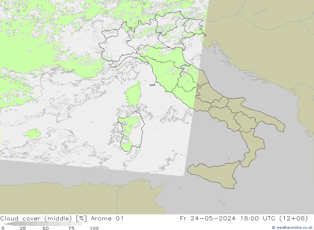 Cloud cover (middle) Arome 01 Fr 24.05.2024 18 UTC