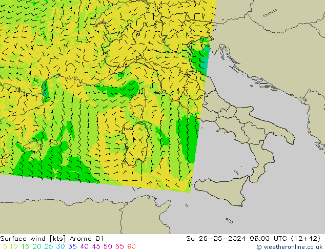 Rüzgar 10 m Arome 01 Paz 26.05.2024 06 UTC