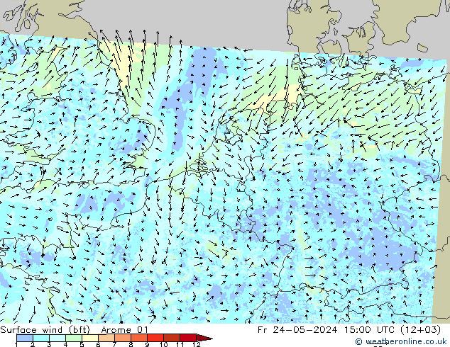 Bodenwind (bft) Arome 01 Fr 24.05.2024 15 UTC