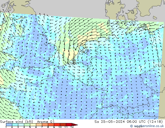 Surface wind (bft) Arome 01 Sa 25.05.2024 06 UTC