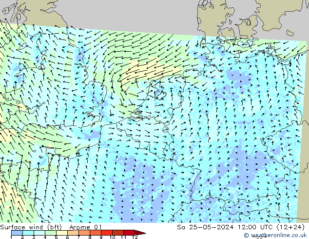 Bodenwind (bft) Arome 01 Sa 25.05.2024 12 UTC