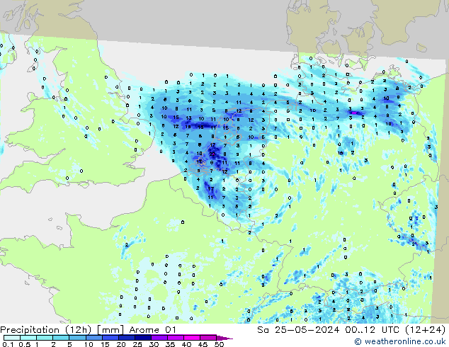 Nied. akkumuliert (12Std) Arome 01 Sa 25.05.2024 12 UTC