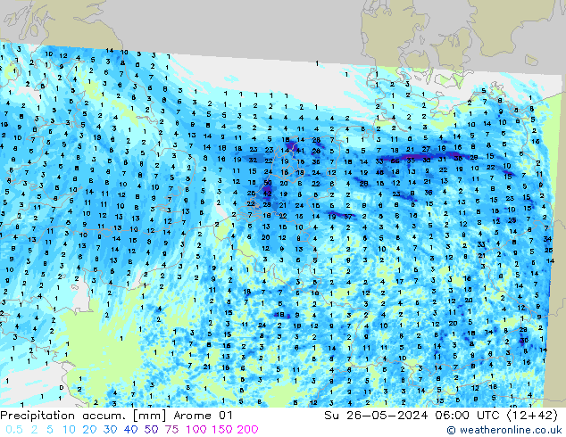 Precipitation accum. Arome 01 Ne 26.05.2024 06 UTC