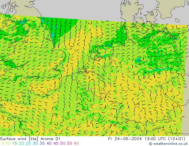 Surface wind Arome 01 Pá 24.05.2024 13 UTC