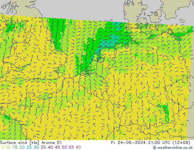 ветер 10 m Arome 01 пт 24.05.2024 21 UTC