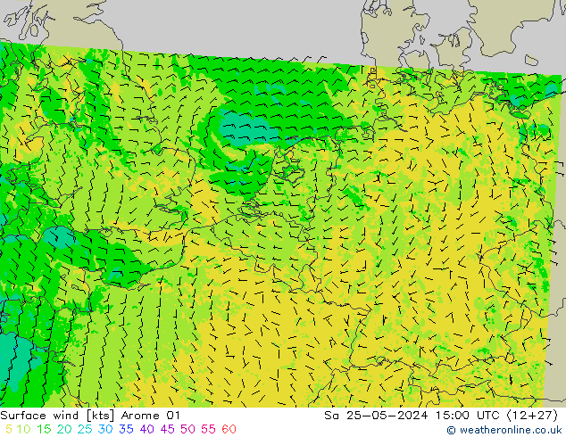 Vento 10 m Arome 01 Sáb 25.05.2024 15 UTC