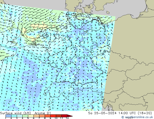 Rüzgar 10 m (bft) Arome 01 Cts 25.05.2024 14 UTC