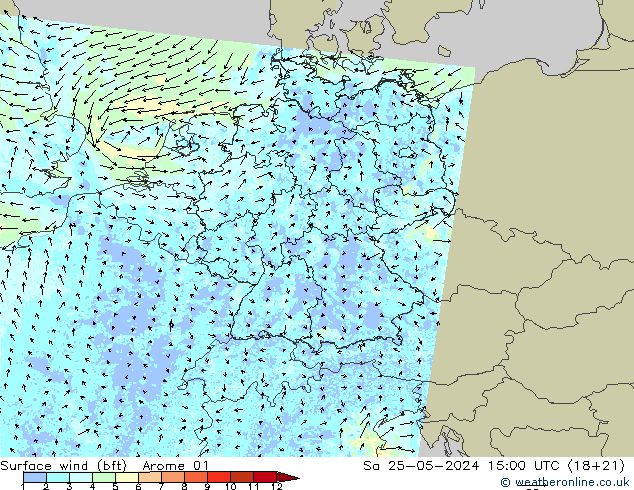 �N 10 米 (bft) Arome 01 星期六 25.05.2024 15 UTC