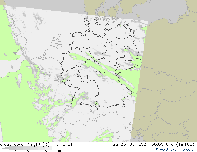 Nubes altas Arome 01 sáb 25.05.2024 00 UTC