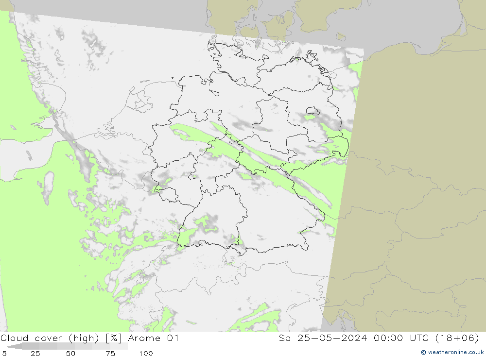 Nubes altas Arome 01 sáb 25.05.2024 00 UTC
