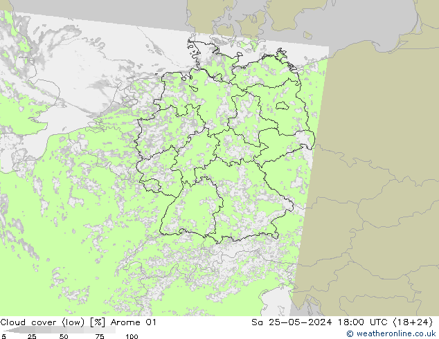 Cloud cover (low) Arome 01 Sa 25.05.2024 18 UTC