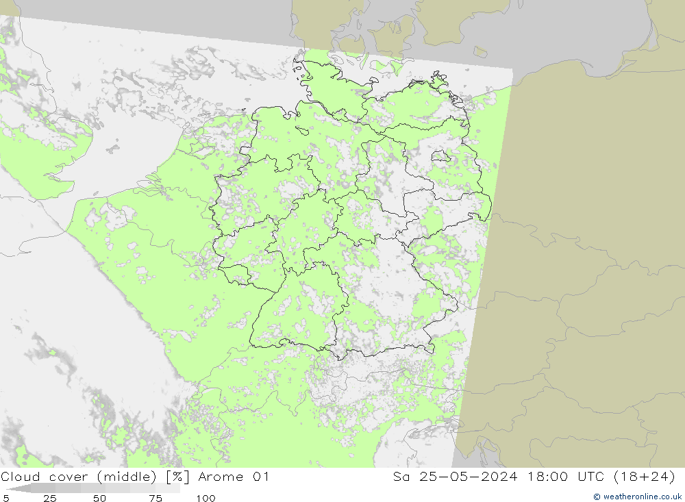 Nubes medias Arome 01 sáb 25.05.2024 18 UTC