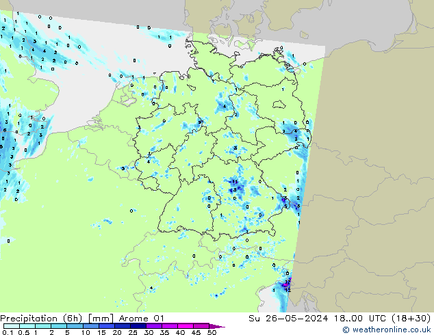 Precipitação (6h) Arome 01 Dom 26.05.2024 00 UTC