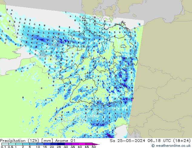 Precipitación (12h) Arome 01 sáb 25.05.2024 18 UTC