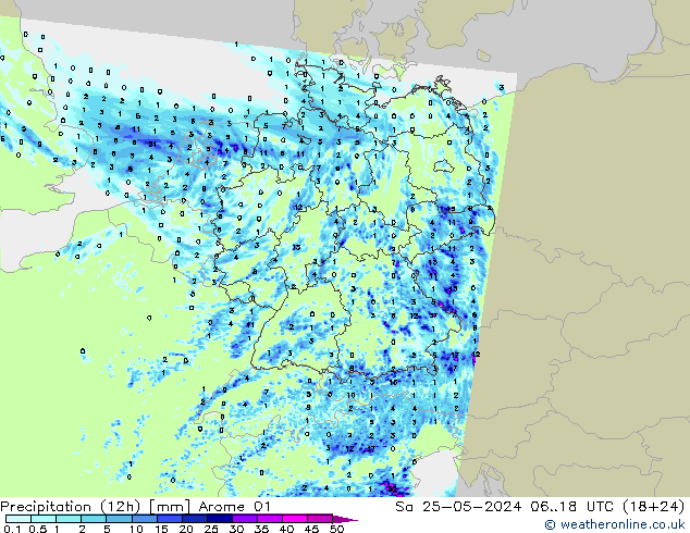 Precipitation (12h) Arome 01 Sa 25.05.2024 18 UTC