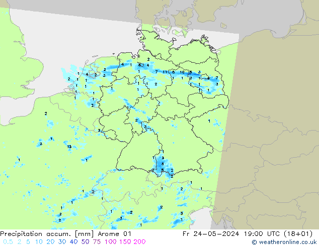 Precipitation accum. Arome 01 Fr 24.05.2024 19 UTC