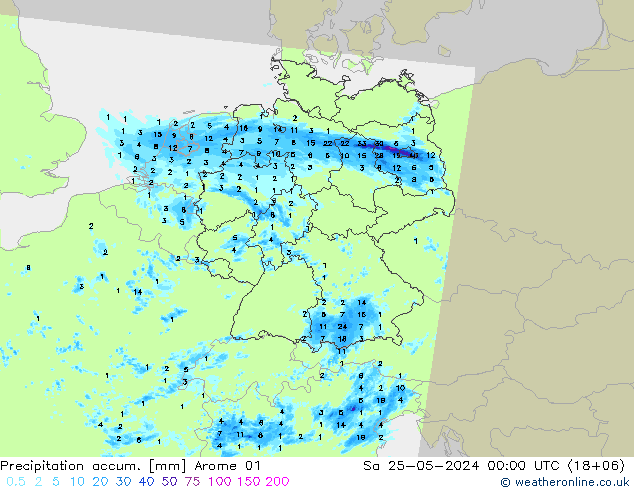 Precipitation accum. Arome 01 Sa 25.05.2024 00 UTC