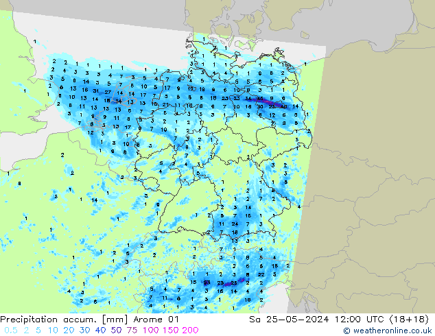 Precipitación acum. Arome 01 sáb 25.05.2024 12 UTC