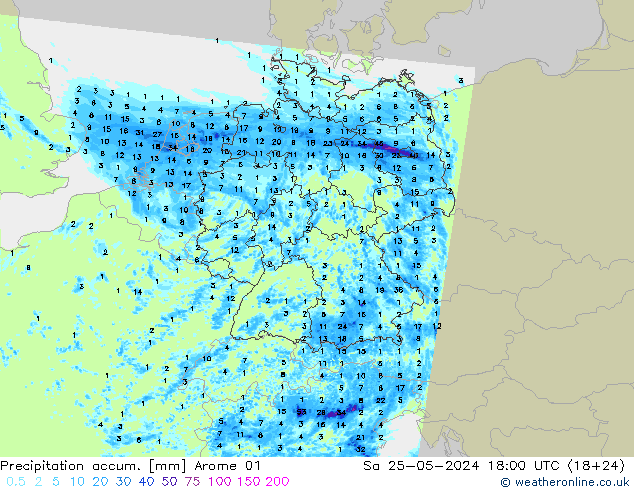 Nied. akkumuliert Arome 01 Sa 25.05.2024 18 UTC