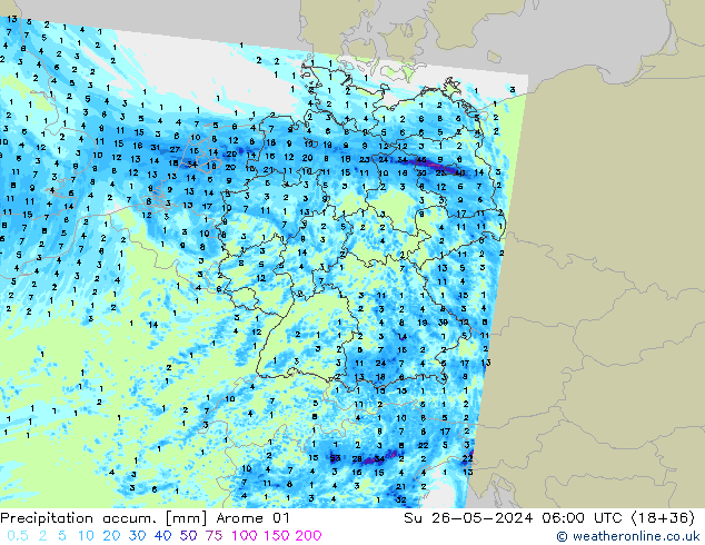 Precipitation accum. Arome 01 Ne 26.05.2024 06 UTC