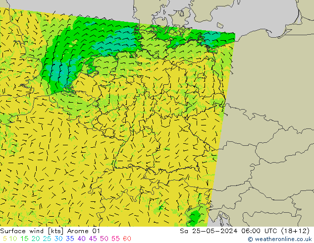 Viento 10 m Arome 01 sáb 25.05.2024 06 UTC