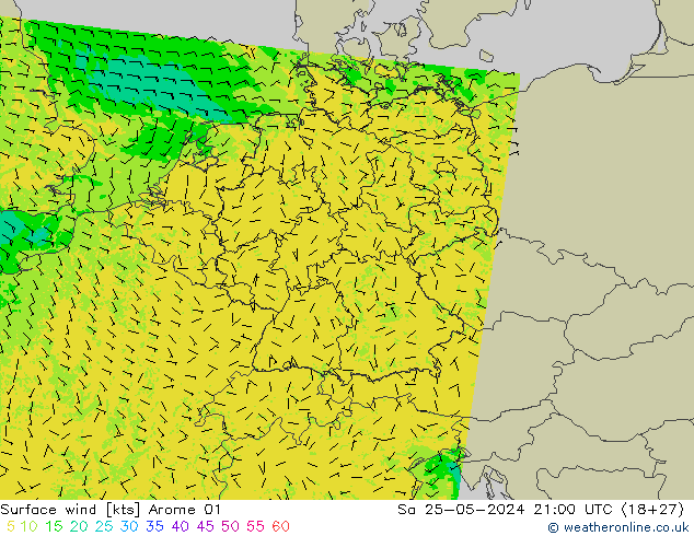ветер 10 m Arome 01 сб 25.05.2024 21 UTC