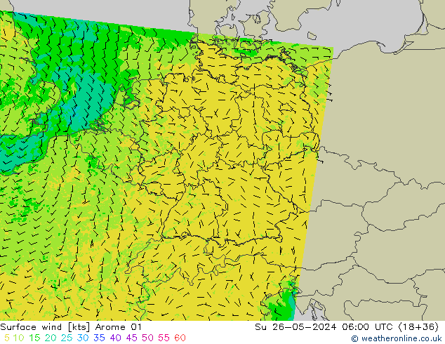 Rüzgar 10 m Arome 01 Paz 26.05.2024 06 UTC