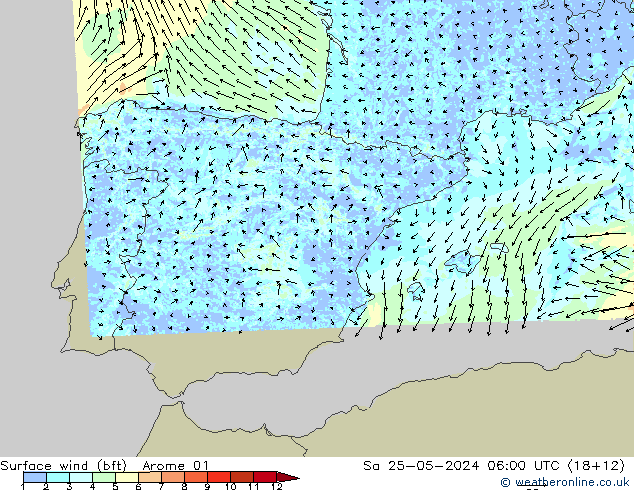 Surface wind (bft) Arome 01 So 25.05.2024 06 UTC