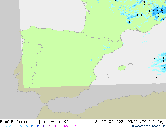 Precipitation accum. Arome 01 So 25.05.2024 03 UTC