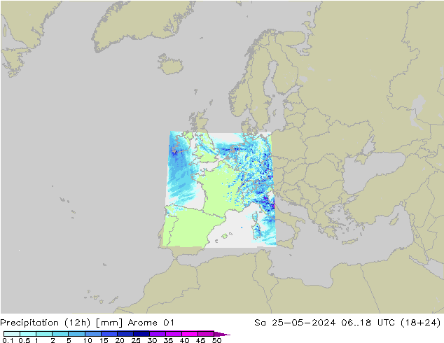 Precipitation (12h) Arome 01 Sa 25.05.2024 18 UTC