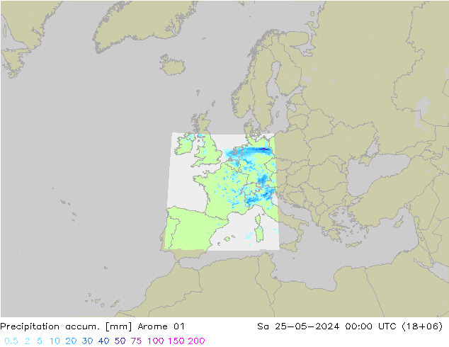 Precipitación acum. Arome 01 sáb 25.05.2024 00 UTC