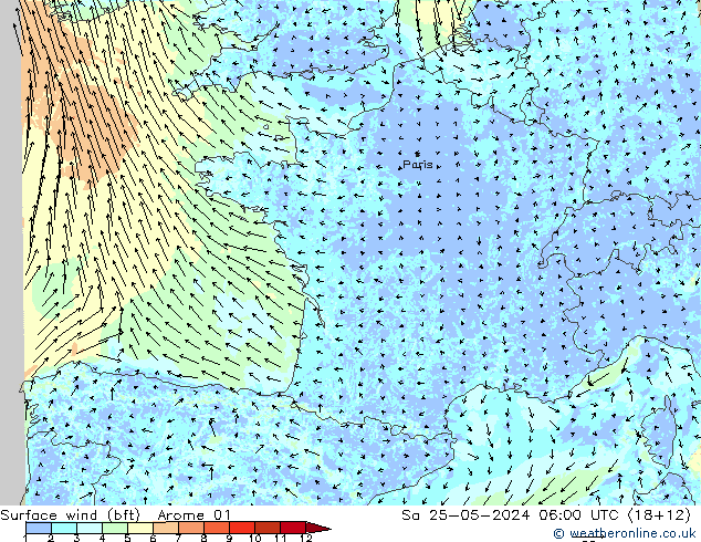 ве�Bе�@ 10 m (bft) Arome 01 сб 25.05.2024 06 UTC