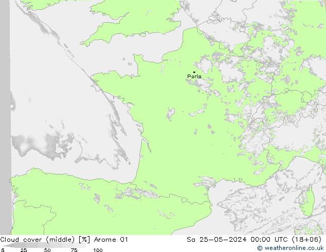 Nubes medias Arome 01 sáb 25.05.2024 00 UTC