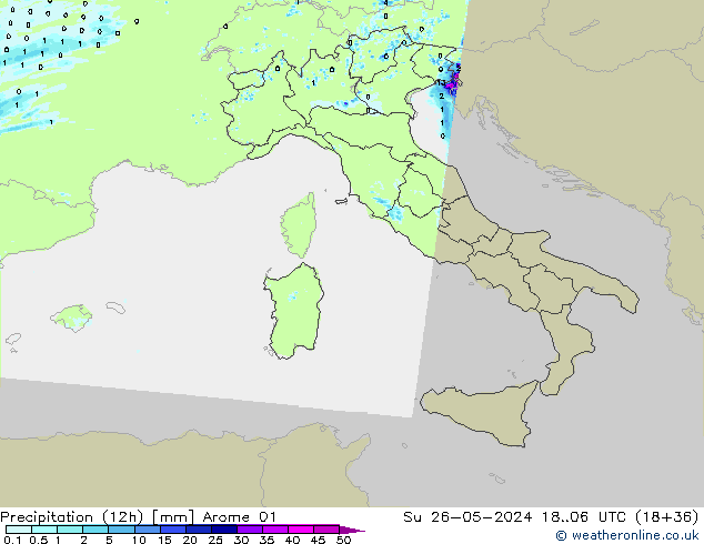 Yağış (12h) Arome 01 Paz 26.05.2024 06 UTC