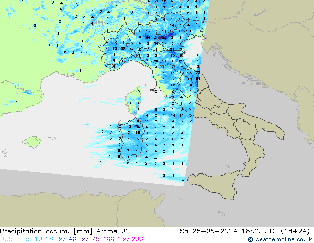 Precipitation accum. Arome 01 сб 25.05.2024 18 UTC