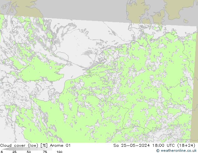 Cloud cover (low) Arome 01 Sa 25.05.2024 18 UTC