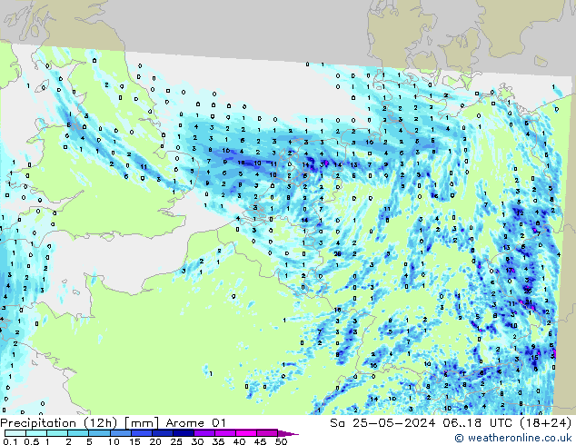 Precipitación (12h) Arome 01 sáb 25.05.2024 18 UTC