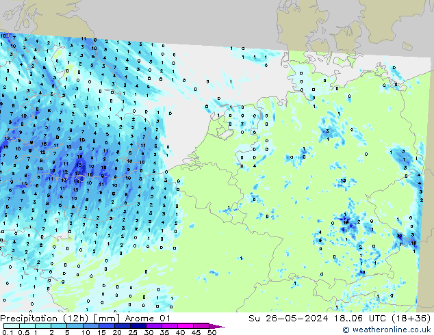 Nied. akkumuliert (12Std) Arome 01 So 26.05.2024 06 UTC