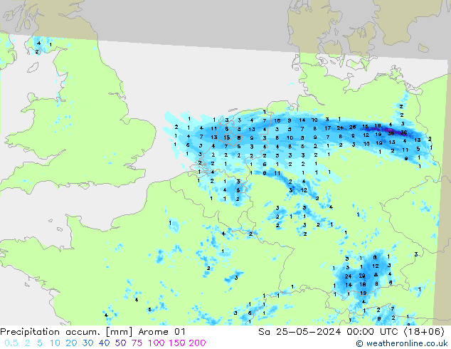 Precipitation accum. Arome 01 So 25.05.2024 00 UTC