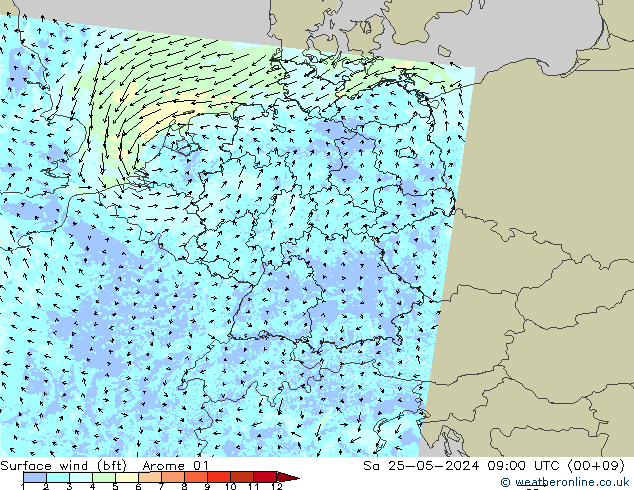 Surface wind (bft) Arome 01 Sa 25.05.2024 09 UTC