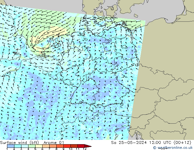 Surface wind (bft) Arome 01 So 25.05.2024 12 UTC