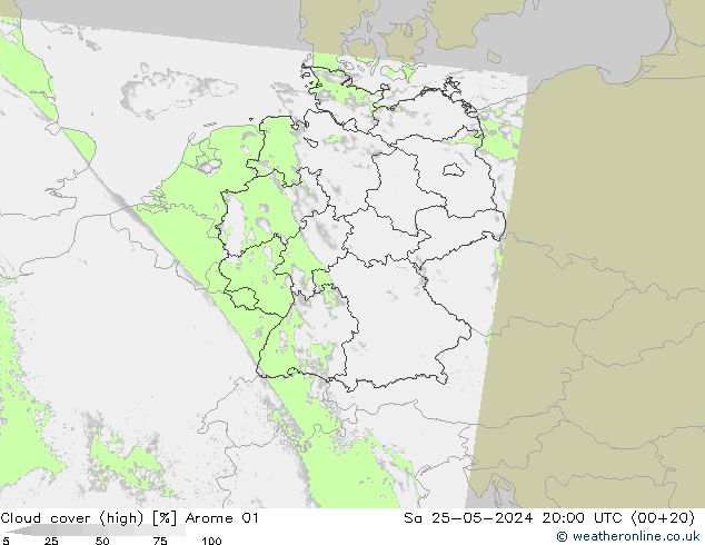 Cloud cover (high) Arome 01 Sa 25.05.2024 20 UTC