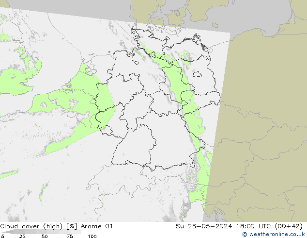 Nuages (élevé) Arome 01 dim 26.05.2024 18 UTC