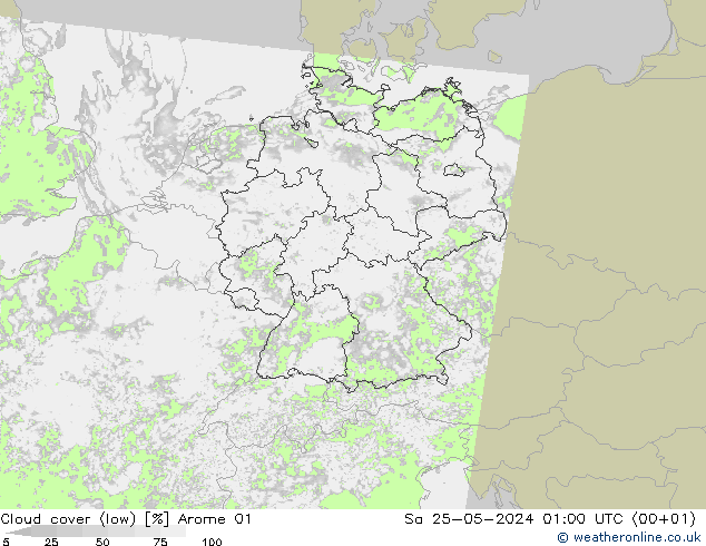 Nuages (bas) Arome 01 sam 25.05.2024 01 UTC